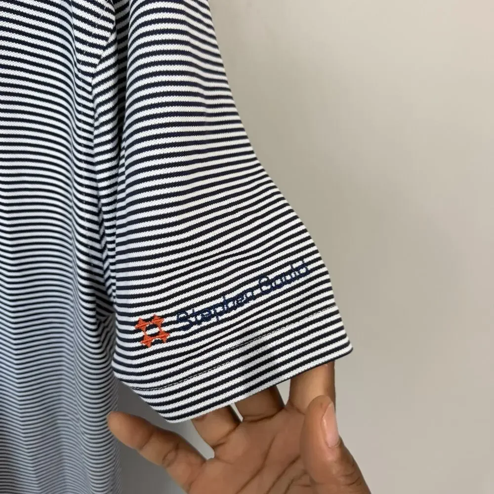 Rhoback Polo Shirt Mens L Blue White Striped Performance Golf Stephen Gould - Picture 3 of 5